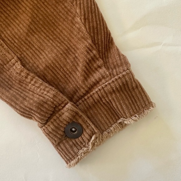 Zara Corduroy Trucker Fray Shirt Shacket Jacket, Camel, Size S - Picture 6 of 9
